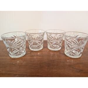Set of 4 Vintage Anchor Hocking Prescut Clear Old Fashioned Glasses | EAPC